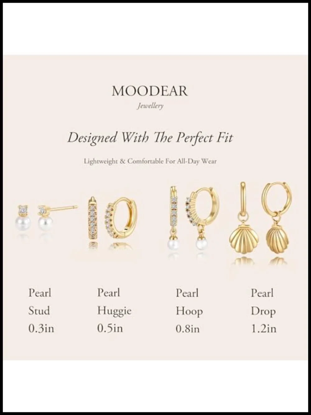 14K Gold Plated Pearl Earring Stack Set Hypoallergenic Hoop Stud Dangle
